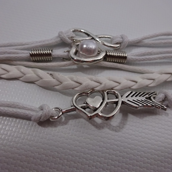 Unbranded Jewelry - Heart Pearl Infinity Leather White Charm Bracelet